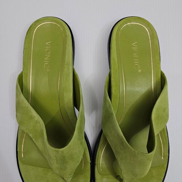 Vionic Agave Toe Post Sandal Womens 10 Green Suede Slip On Comfort Arch Support - Picture 7 of 13